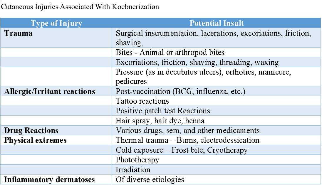 <p>Cutaneous Injuries Associated With Koebnerization</p>