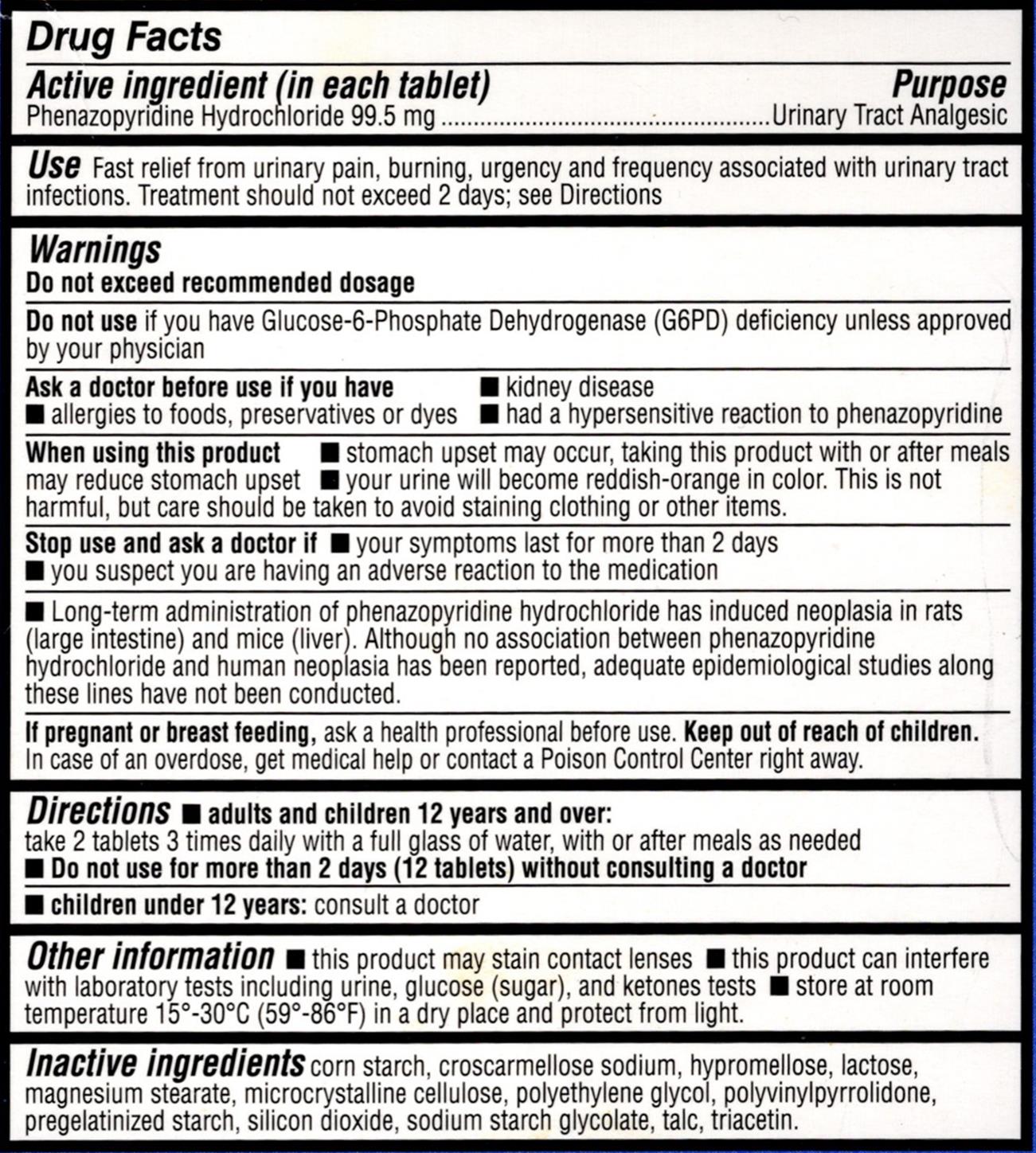 OTC phenazopyridine U.S. FDA labeling