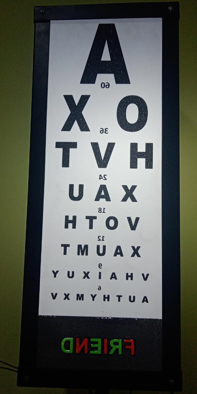 A Snellen chart used in a small clinic