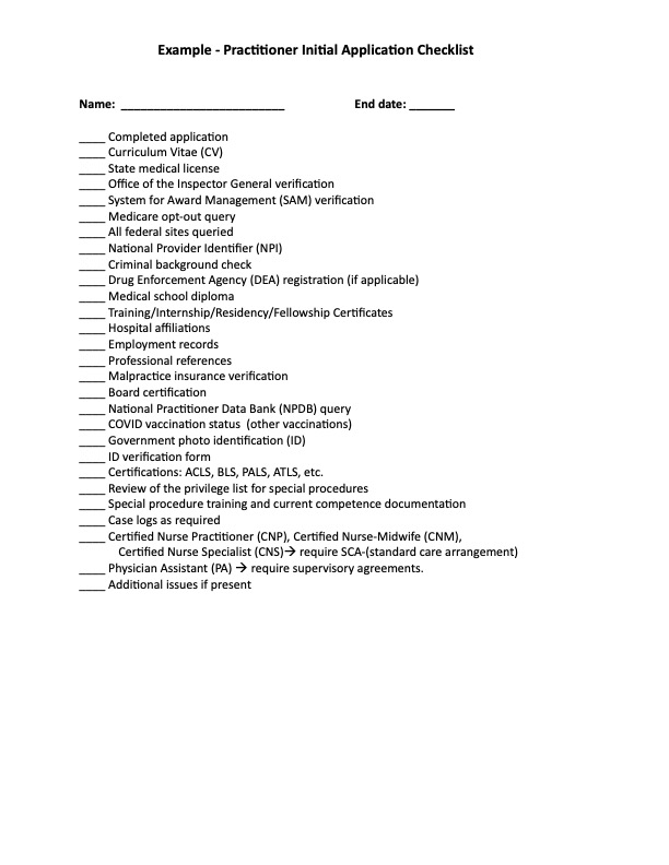 <p>Initial Application Checklist